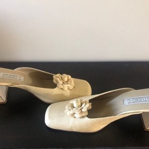 Women’s dressy cream colored mules. Size 11. 3-inch heel. Super cute!